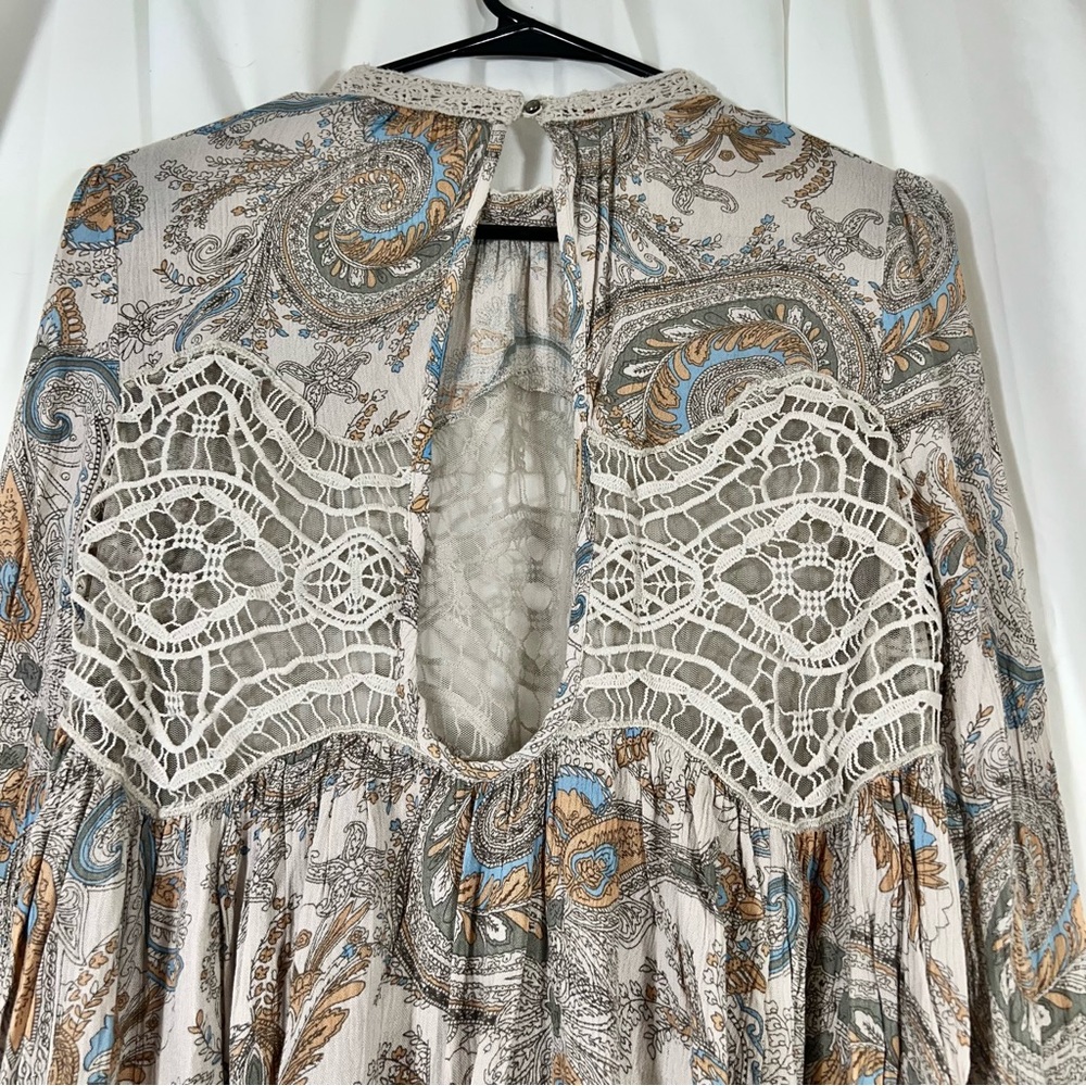 Free People Sweet Thing Paisley Muted Crochet Tunic Top Mini Dress | XS - Picture 5 of 10